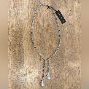 NWT, Ann Taylor, Double Lariat Pearl Silver Necklace, Adjustable Length